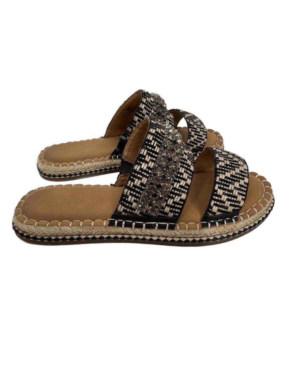 Crown Vintage Sandals Womens Size 9 Black/Brown Miyan Espadrille Rhinestones